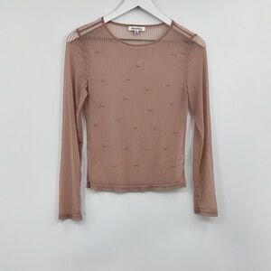 Dizzylizzy Blush Pink Sheer Pearl Long Sleeve Shirt Size Medium